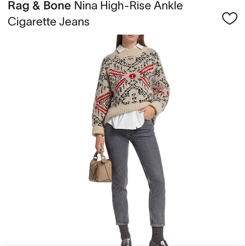 $255 Rag & Bone New York Nina High-Rise Ankle Cigarette Jeans - Picture 1 of 13